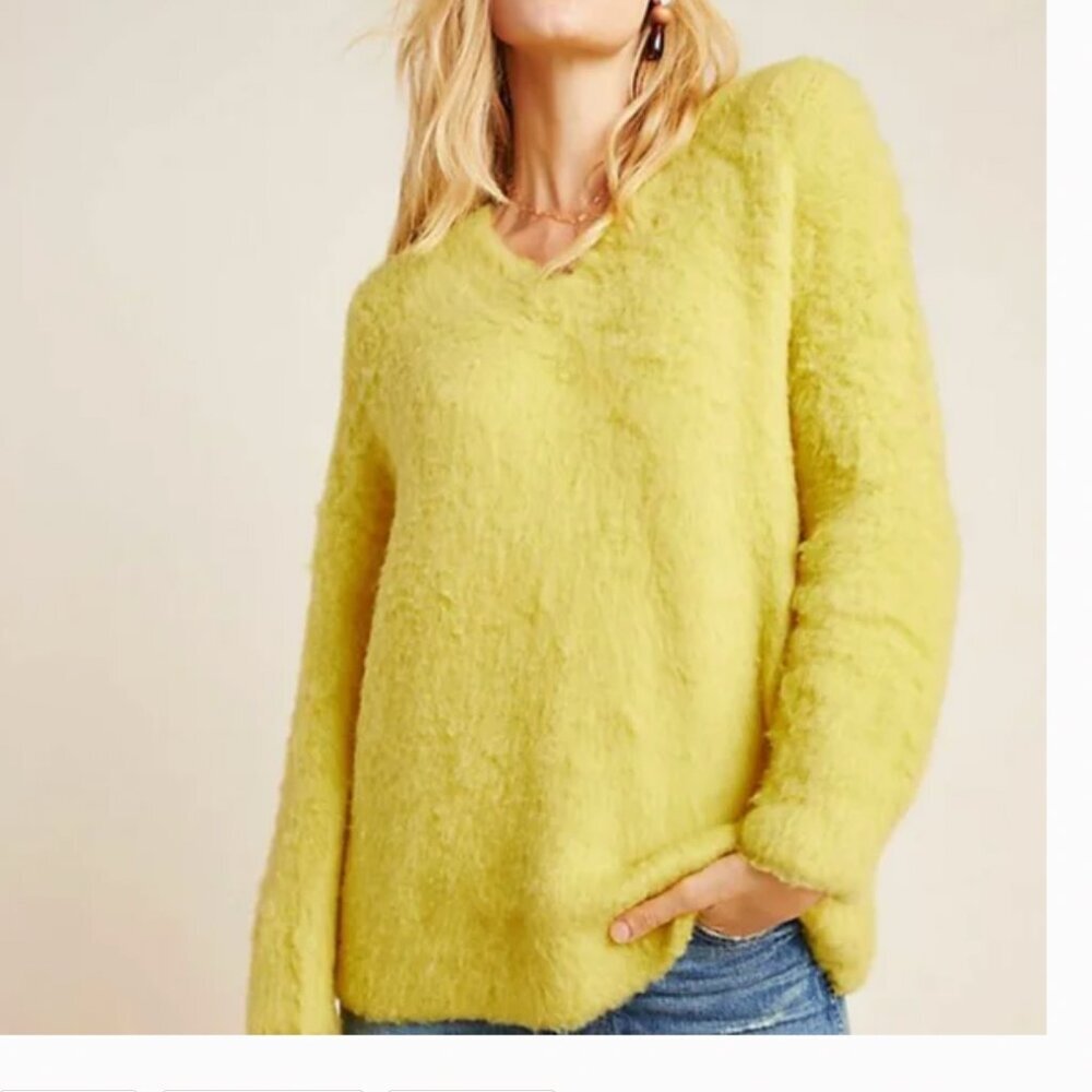 Anthropologie Simone V Neck Merino Wool Blend Sweater